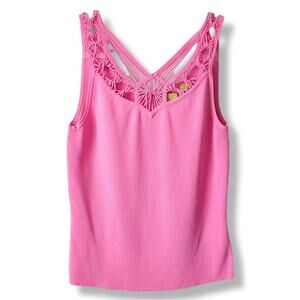 VTG Women Hot Pink Knit Tank Top S Preppy Barbie Palm Beach Old Money Tenniscore